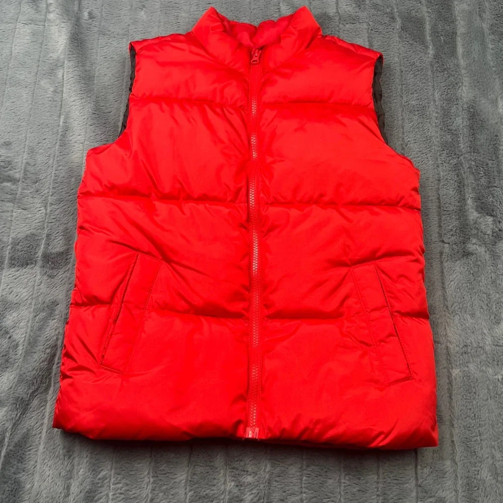 Old Navy Kids Red Puffer Vest Size L 10-12 Quilted Sleeveless Jacket Zip Up